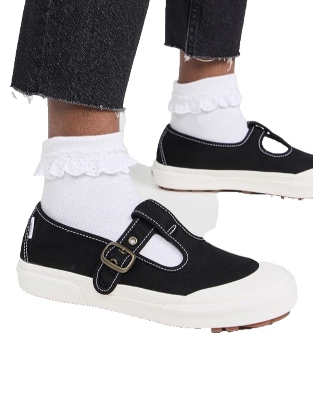 🖤Vans Style 93 Mary Jane Women Size 9.5 Black White Canvas Buckle Shoes🖤